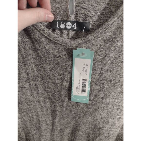 NWT Coin 1804 Sweater Womens Large Gray 3/4 Sleeve Claira Cross Back - Picture 2 of 6